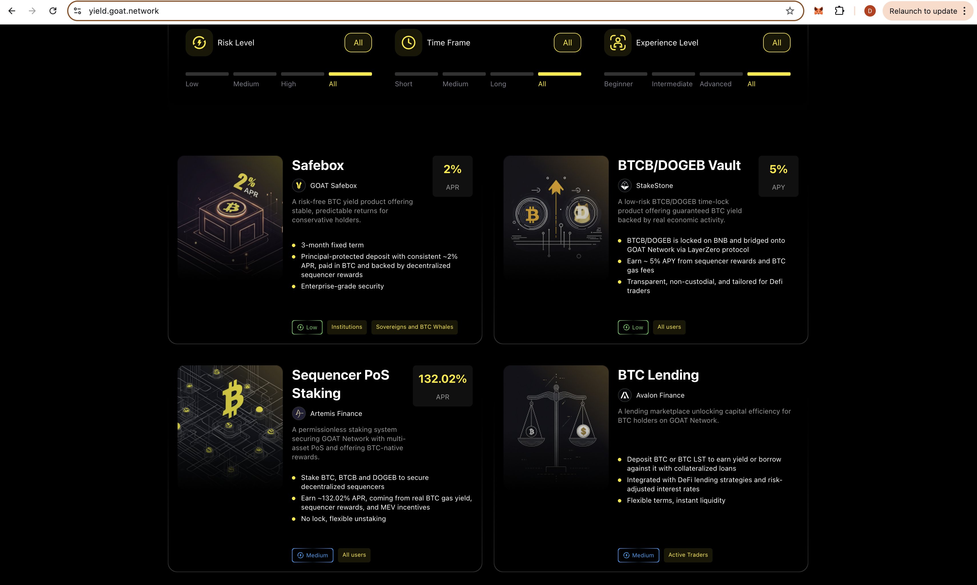 GOAT Network BTC yield staking interface